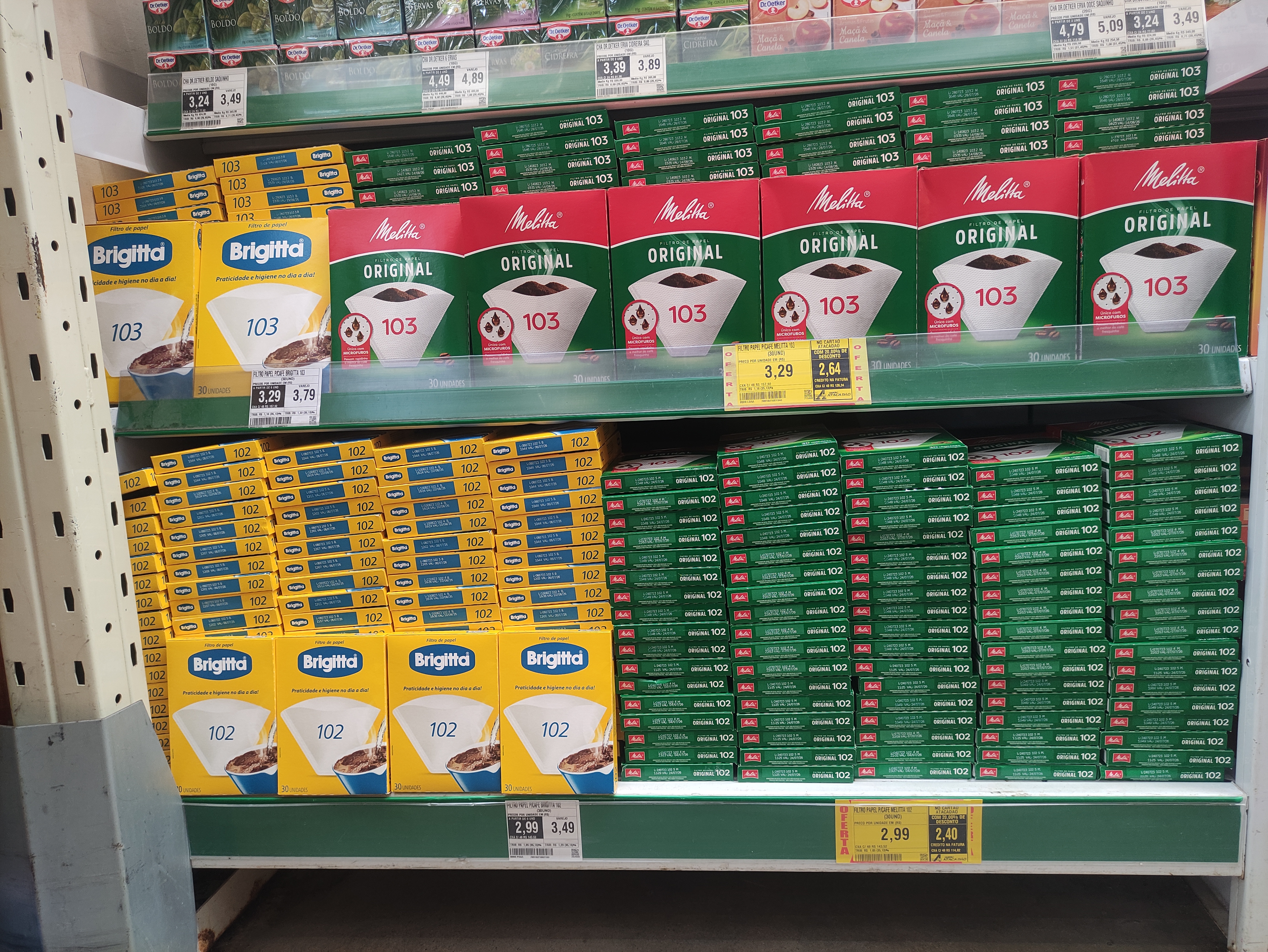 abastecimentos dos filtros de café melitta e briguita